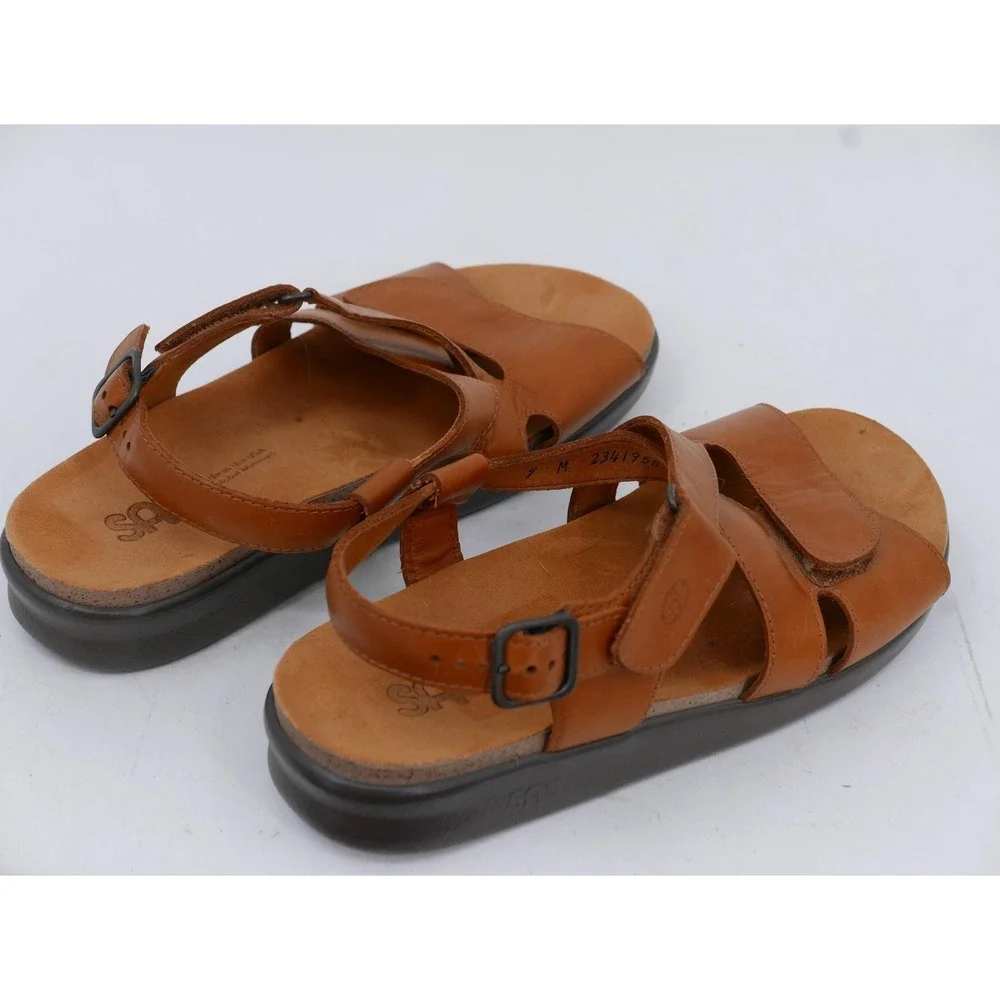 SAS Huggy Slingback Sandals Brown Leather Comfort Adjustable Women's Size 9